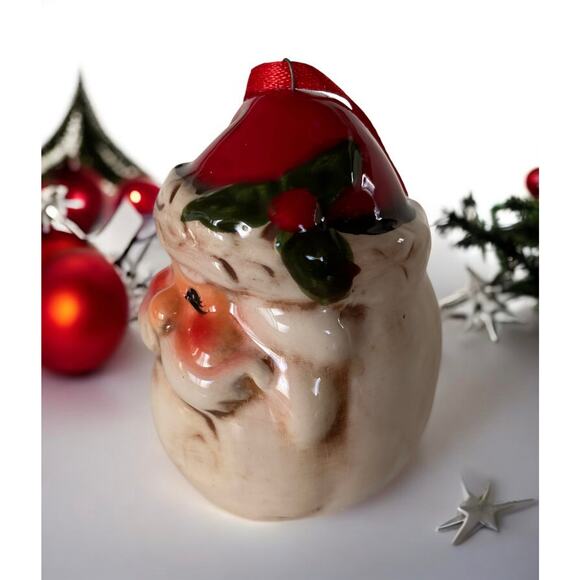 NEW Ceramic Jolly Saint Nick Santa Claus Holly Christmas Tree Xmas Ornament - Picture 2 of 4